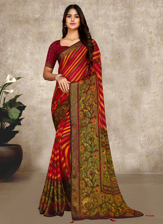 Classic Brasso Chiffon Multi Colour Lace Saree