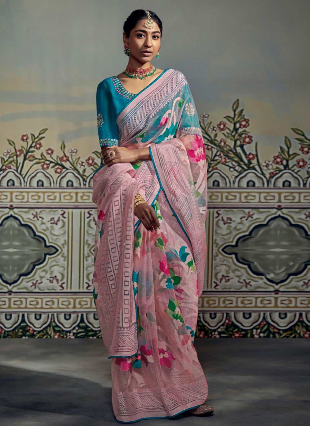 Classic Brasso Pink Fancy Work Saree