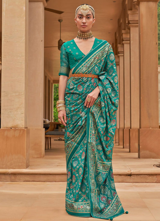 Classic Brasso Turquoise Diamond Saree