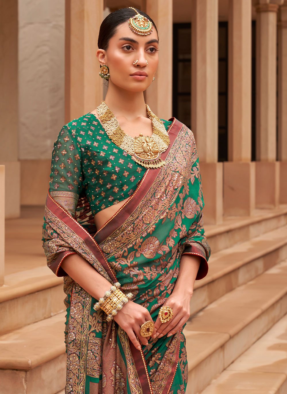 Classic Brasso Green Diamond Saree