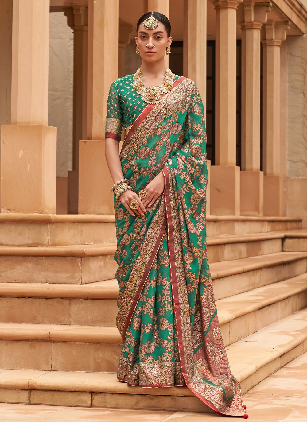 Classic Brasso Green Diamond Saree