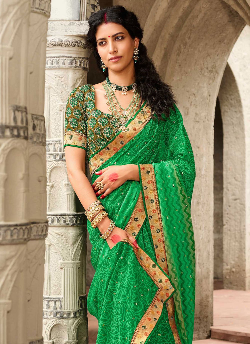 Trendy Saree Brasso Green Print Saree