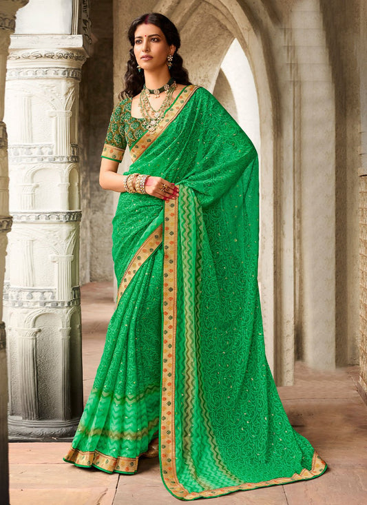 Trendy Saree Brasso Green Print Saree