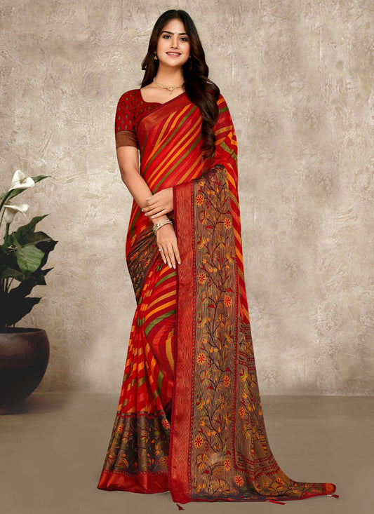 Trendy Saree Brasso Chiffon Multi Colour Lace Saree