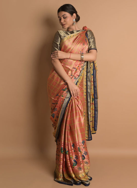 Classic Brasso Peach Woven Saree