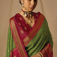 Contemporary Brasso Green Maroon Woven Saree