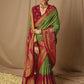 Contemporary Brasso Green Maroon Woven Saree