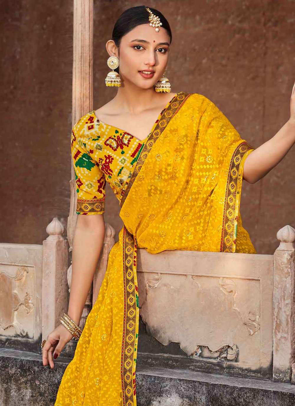 Trendy Saree Brasso Yellow Fancy Work Saree