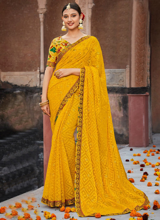 Trendy Saree Brasso Yellow Fancy Work Saree