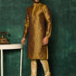 Kurta Pyjama Art Silk Brown Gold Woven Mens