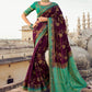Contemporary Fancy Fabric Brown Green Embroidered Saree