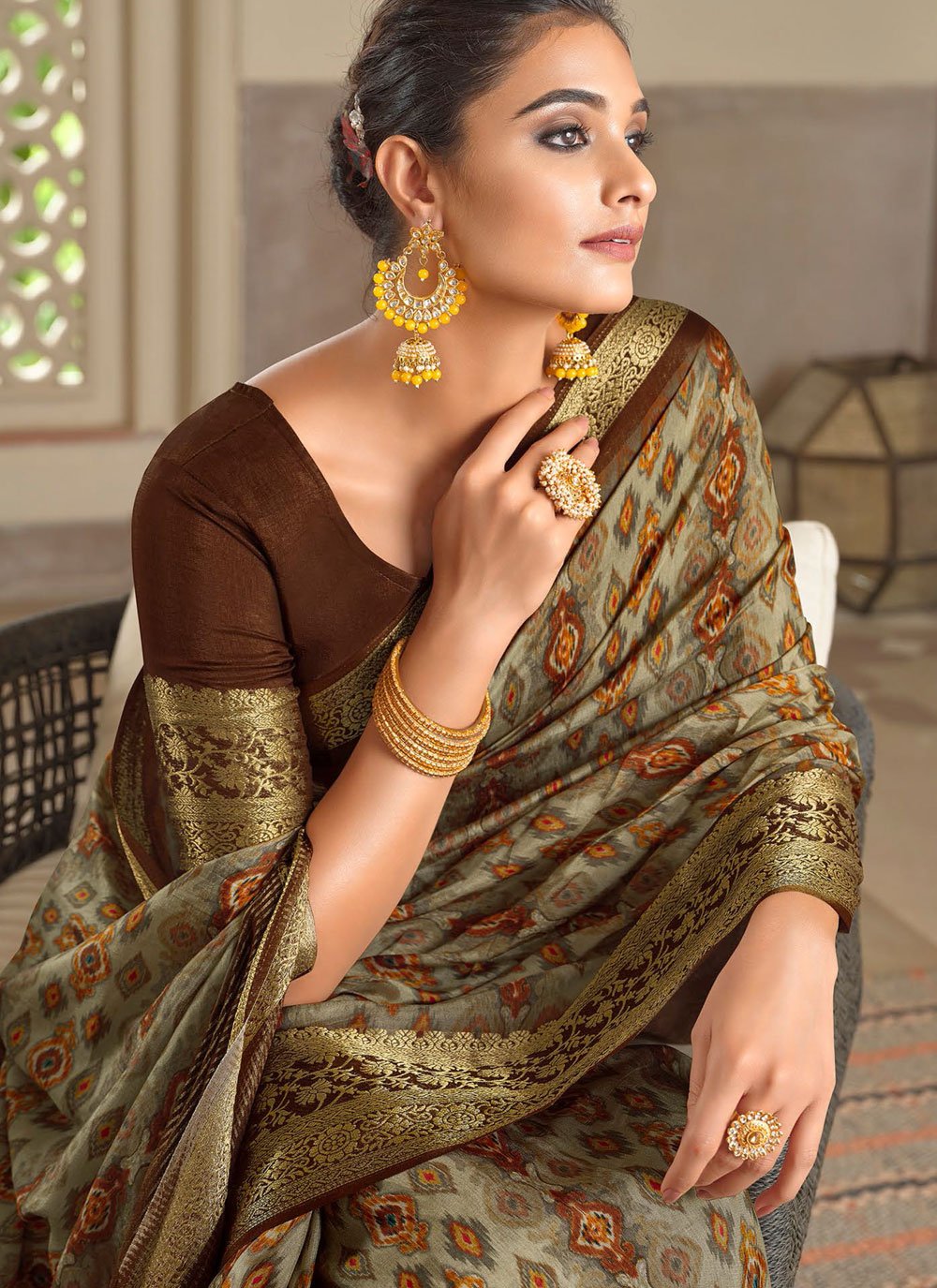 Classic Silk Viscose Brown Grey Weaving Saree