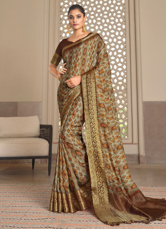 Classic Silk Viscose Brown Grey Weaving Saree