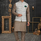 Kurta Payjama With Jacket Cotton Brown Off White Chicken Mens