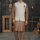 Kurta Payjama With Jacket Cotton Brown Off White Chicken Mens