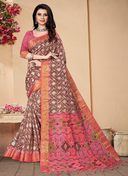 Trendy Saree Banarasi Silk Brown Patch Border Saree