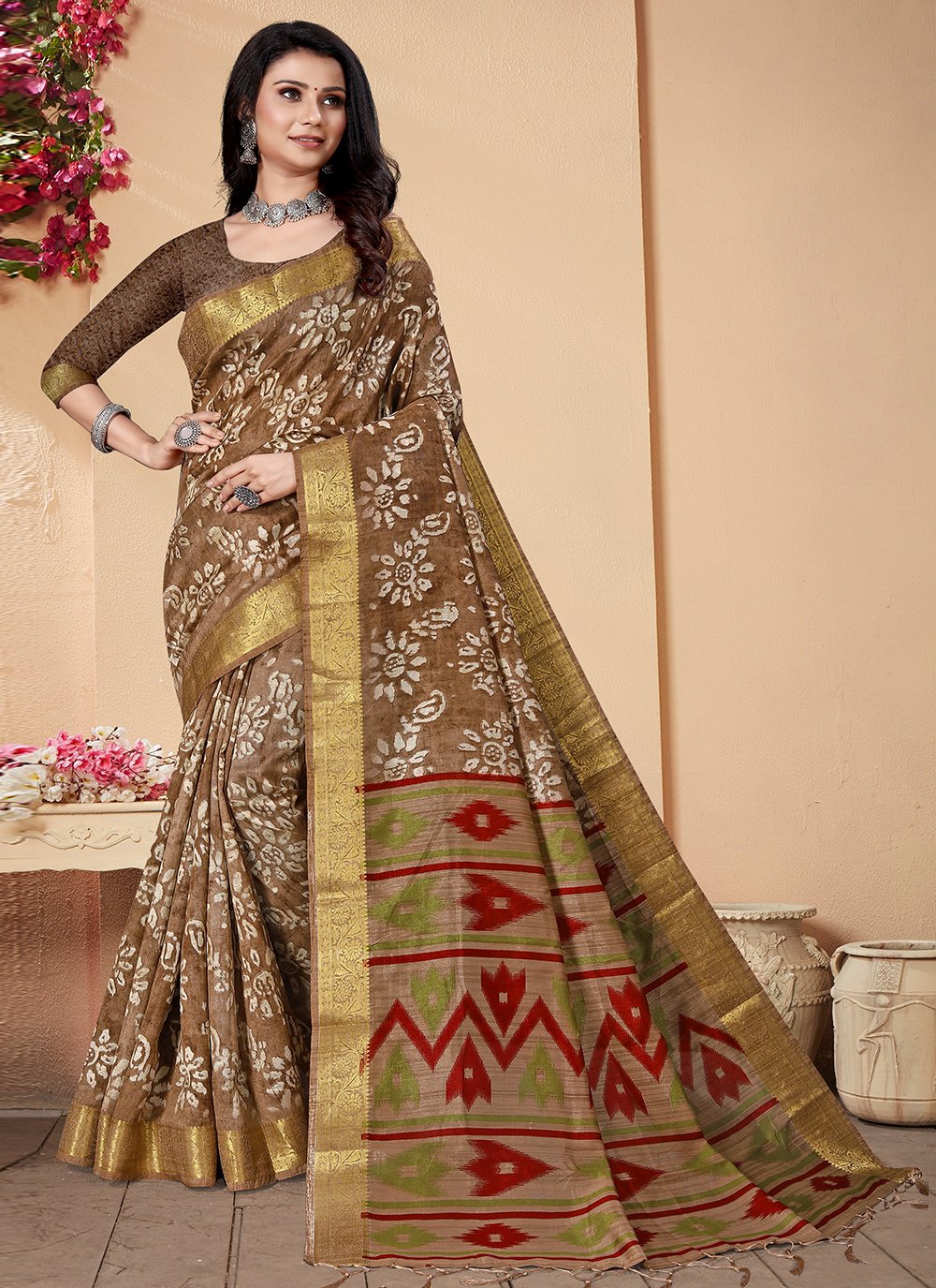 Classic Banarasi Silk Brown Patch Border Saree