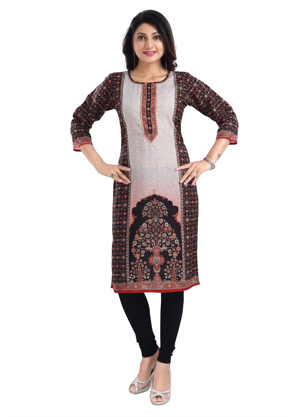 Designer Kurti Blended Cotton Brown Digital Print Kurtis