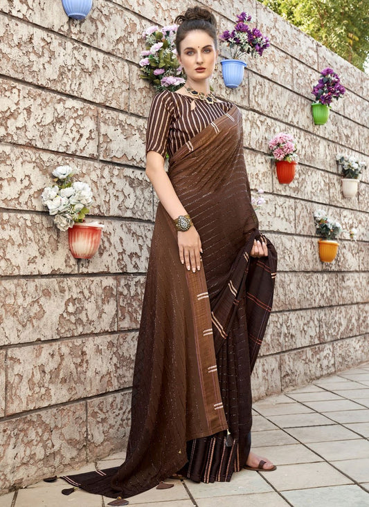 Classic Georgette Viscose Brown Patch Border Saree