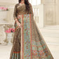 Contemporary Cotton Silk Brown Digital Print Saree