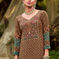 Salwar Suit Pure Crepe Brown Embroidered Salwar Kameez