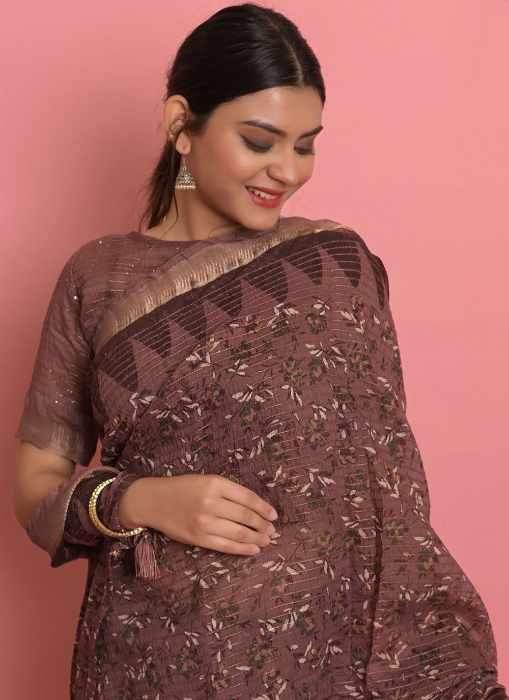 Casual Cotton Brown Embroidered Saree