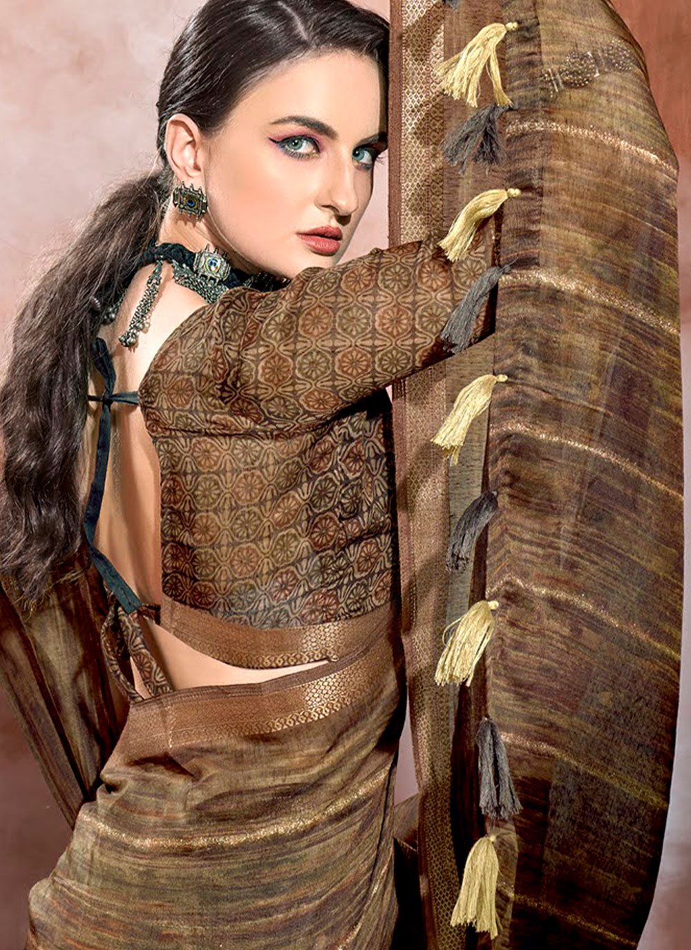 Classic Cotton Brown Print Saree