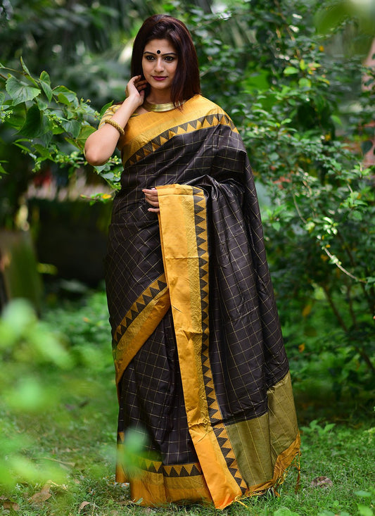 Classic Raw Silk Brown Woven Saree