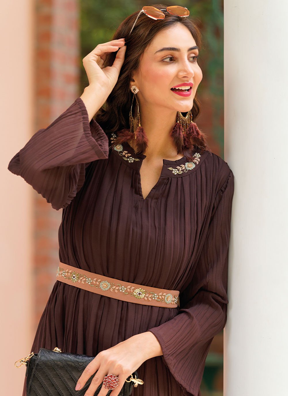 Designer Gown Georgette Brown Plain Gown