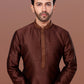 Kurta Pyjama Dupion Silk Brown Embroidered Mens