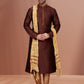 Kurta Pyjama Dupion Silk Brown Embroidered Mens