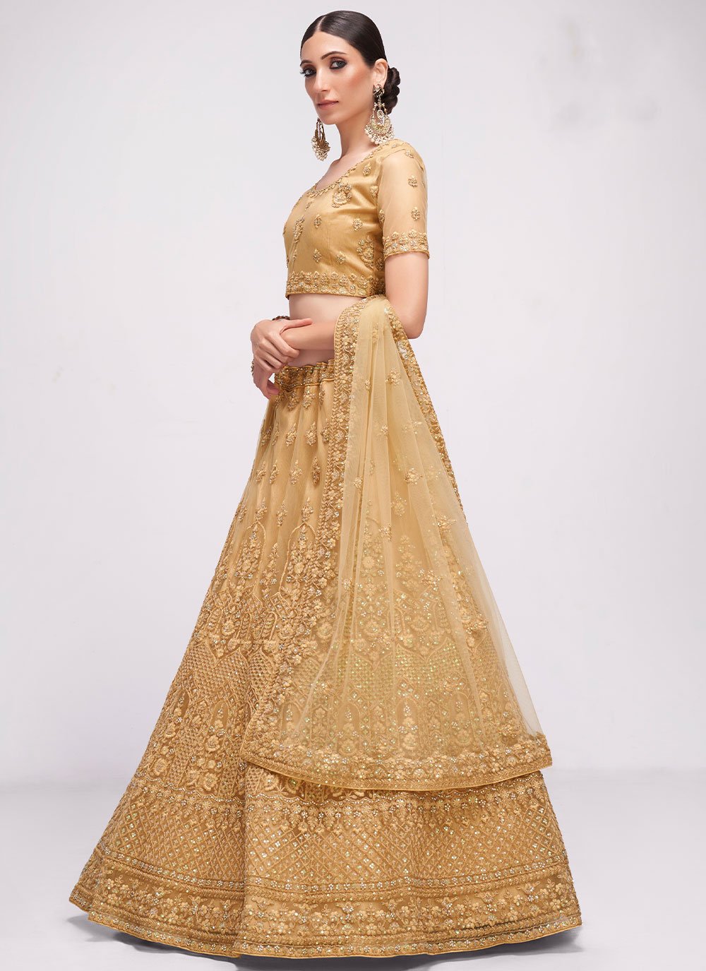 Lehenga Choli Net Brown Cord Work Lehenga Choli