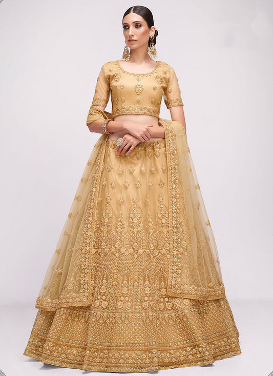 Lehenga Choli Net Brown Cord Work Lehenga Choli