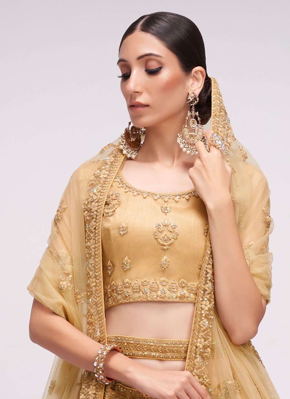 Lehenga Choli Net Brown Cord Work Lehenga Choli