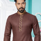 Kurta Pyjama Cotton Brown Plain Mens