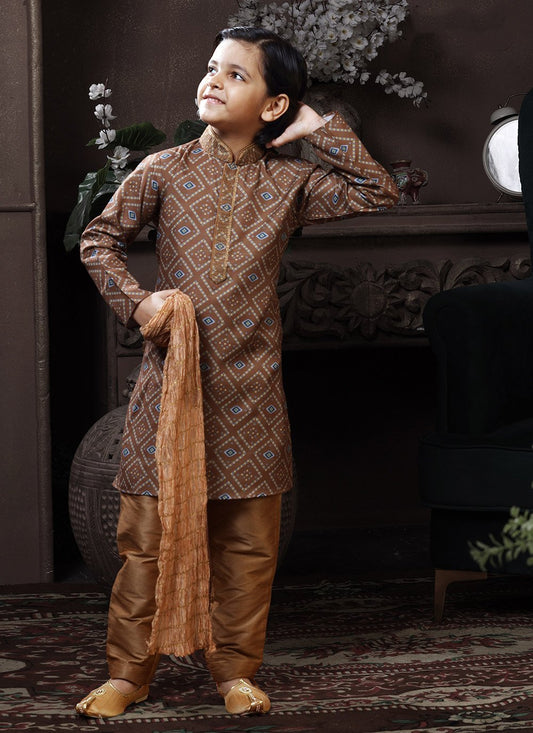 Kurta Pyjama Cotton Brown Print Kids