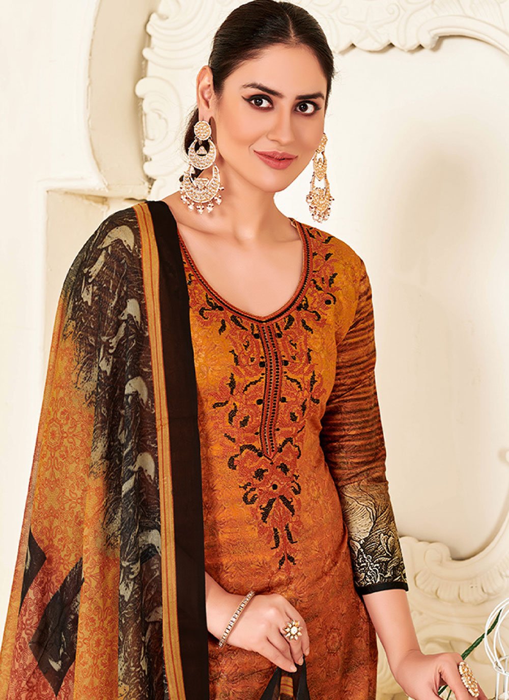 Straight Salwar Suit Cotton Brown Embroidered Salwar Kameez