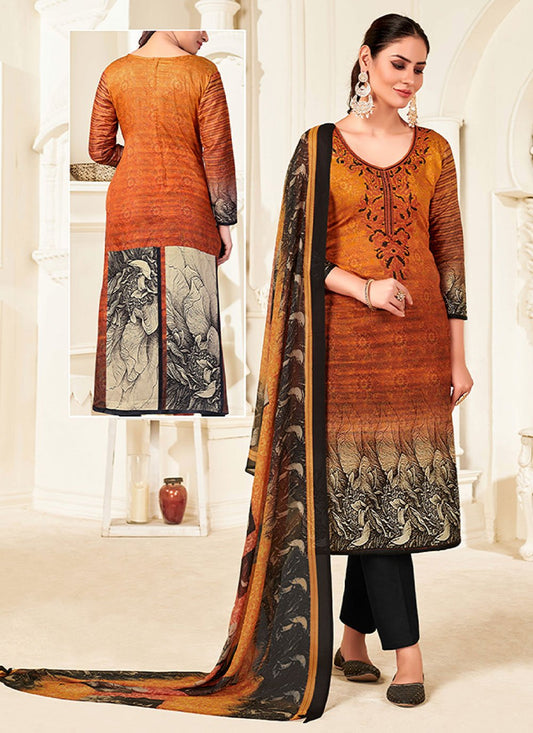 Straight Salwar Suit Cotton Brown Embroidered Salwar Kameez