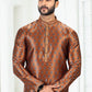 Kurta Pyjama Banarasi Silk Brown Digital Print Mens