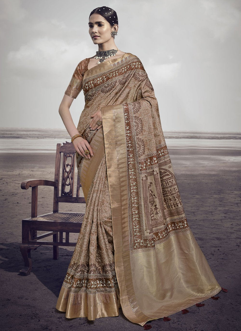 Contemporary Silk Brown Digital Print Saree