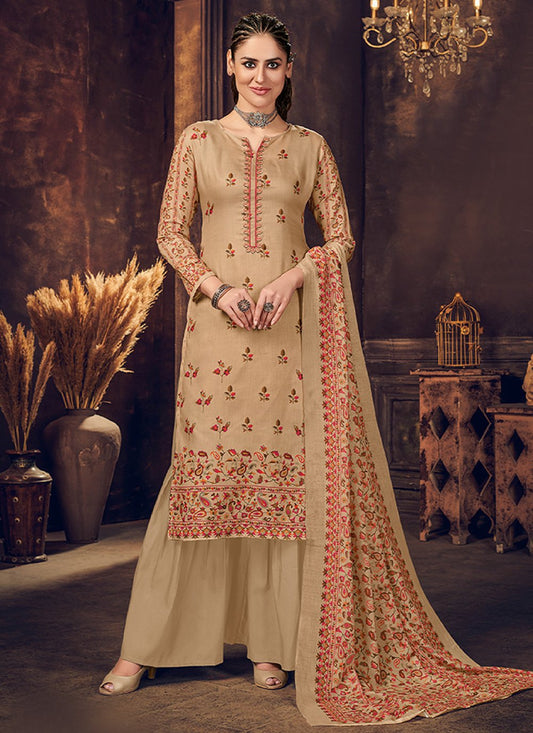 Salwar Suit Cotton Muslin Brown Digital Print Salwar Kameez