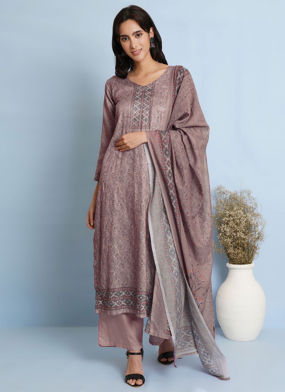 Salwar Suit Cotton Brown Digital Print Salwar Kameez