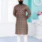 Kurta Pyjama Cotton Brown Digital Print Mens