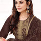 Salwar Suit Viscose Brown Embroidered Salwar Kameez