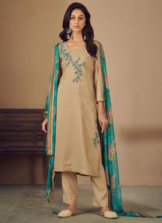 Salwar Suit Muslin Brown Embroidered Salwar Kameez