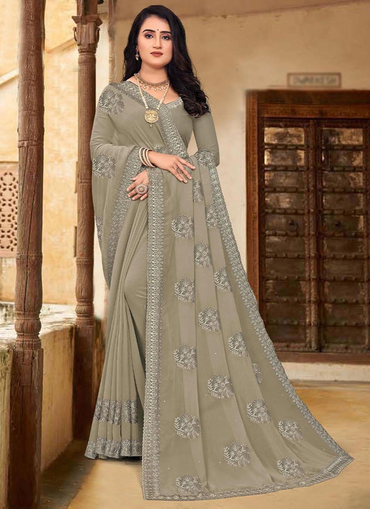 Contemporary Georgette Brown Embroidered Saree