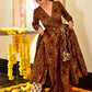 Designer Gown Cotton Silk Brown Digital Print Gown