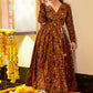 Designer Gown Cotton Silk Brown Digital Print Gown