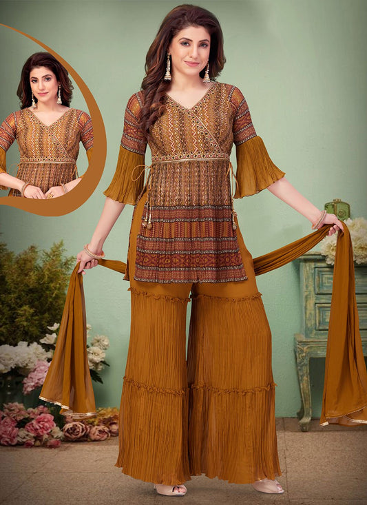 Trendy Suit Georgette Brown Print Salwar Kameez