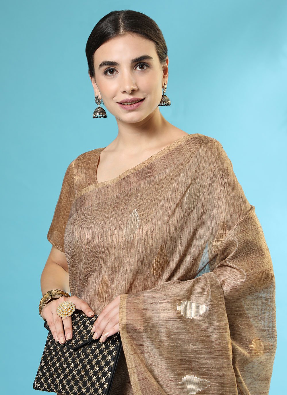 Contemporary Handloom Silk Brown Woven Saree